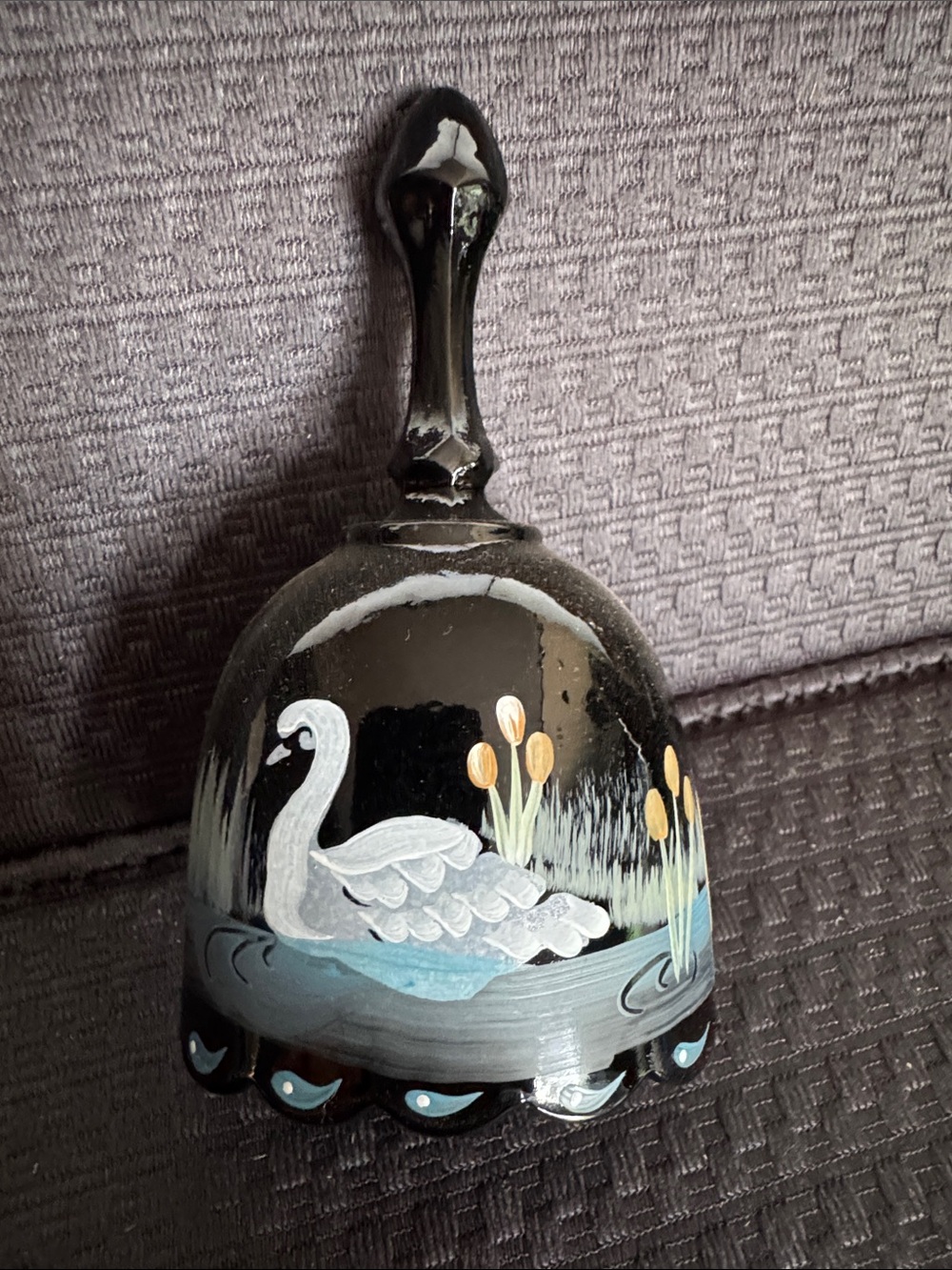 Fenton Hand-Painted Black Swan Bell Decorative Home Art